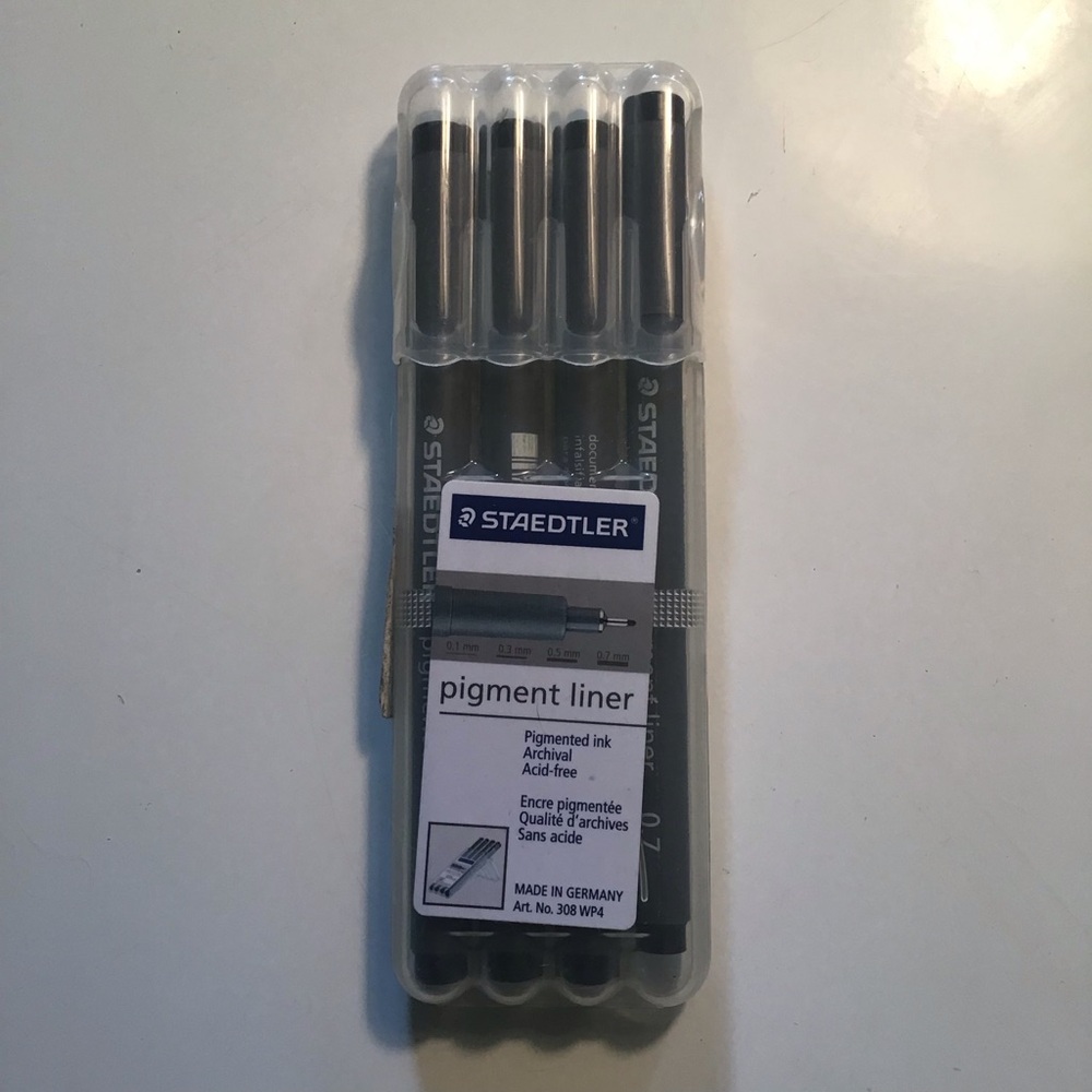 4 Staedtler Pigment Liner Sketch Pens, Assorted Tips, Archival, Acid Free, Art
